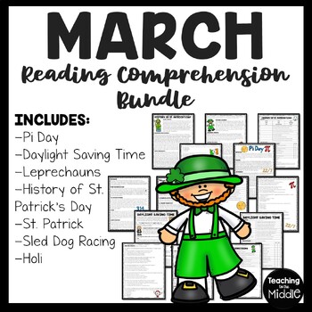 Preview of March Reading Comprehension Informational Text Worksheet Bundle Spring