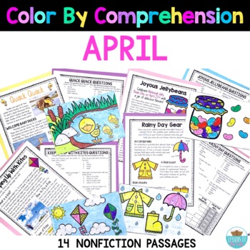 Preview of April Reading Comprehension Nonfiction Passages Color By Comprehension