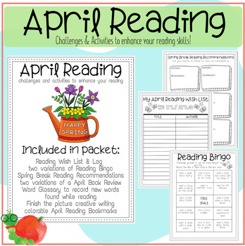 Preview of April Reading Packet: Reading Logs, Wish Lists, Challenges & Activities