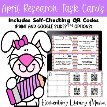 Preview of April Research Task Cards with Self-Checking QR Codes