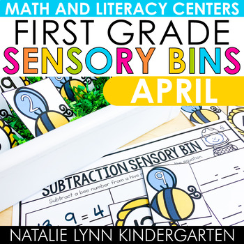 Preview of April Sensory Bins 1st Grade Spring Math and Literacy Centers First Grade