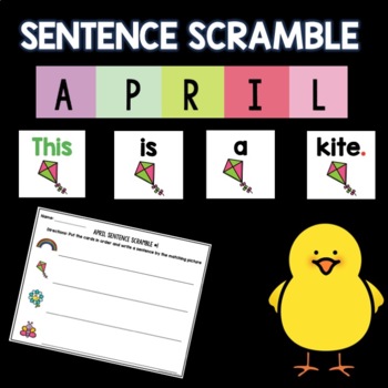 Preview of April Sentence Scramble | Centers | Kindergarten