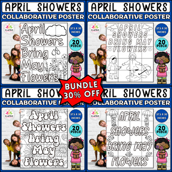 Preview of April Showers Bring May Flowers Collaborative Coloring Poster Bundle - Spring