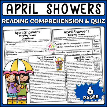 Preview of April Showers Bring May Flowers Comprehensive Nonfiction Reading Passage & Quiz