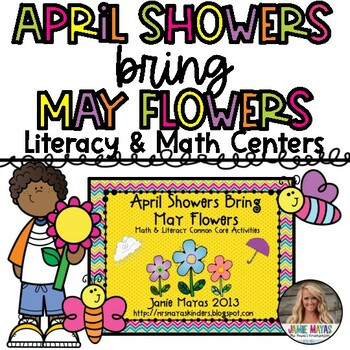 Preview of April Showers Bring May Flowers Literacy and Math Centers for Kindergarten