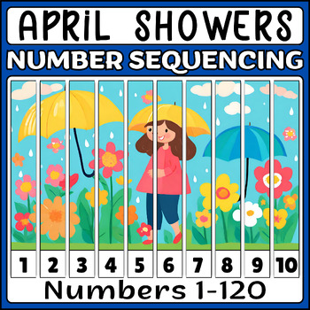 Preview of April Showers Bring May Flowers Number Sequencing Puzzles, Spring Montessori Mat