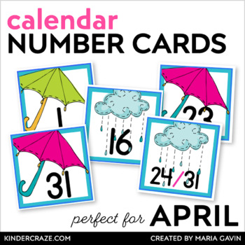 Preview of April Showers Calendar Numbers - Rainy Day Number Cards for Weather Activities