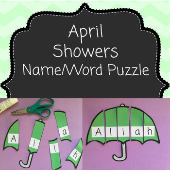 Preview of April Showers Craft | Editable Umbrella Name Sight Word Puzzle