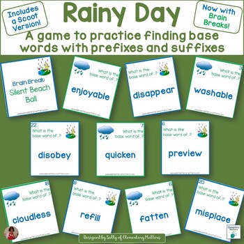 Preview of Base Word, Prefixes, and Suffixes Game - Find the Root Word - Rainy Day Theme