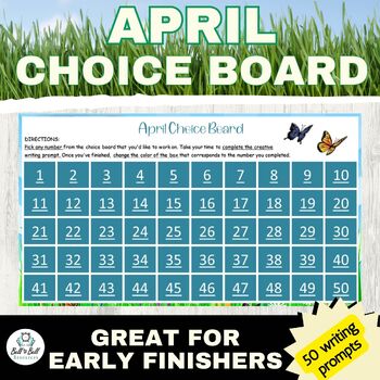 Preview of April Spring  Choice Board With 50 Writing Prompts