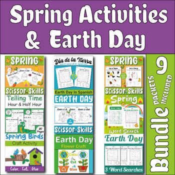 Preview of April Spring And Earth Day Activities: Craft, Cut And Paste, Word Search Bundle