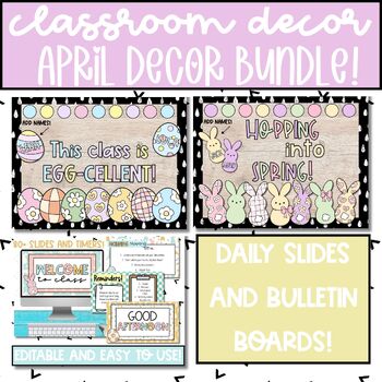 Preview of April & Spring Bulletin Board and Daily Slides Templates, Classroom Decor Bundle