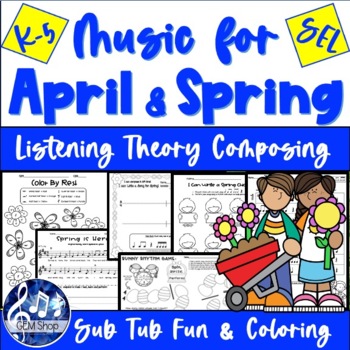 Preview of SPRING MUSIC Easter Activities Worksheets THEORY Coloring Sub Tub Assessments