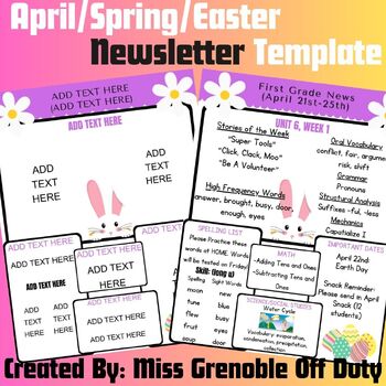 Preview of Editable Newsletter Template | April, Easter, Spring | For Parents