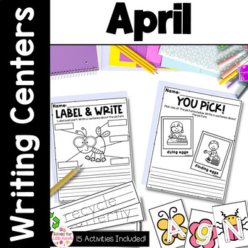 Preview of April Spring Easter Writing Prompts & Center | Kindergarten and First Grade