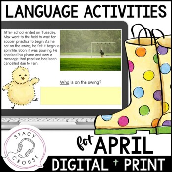 Preview of April Spring Language Activities Speech Therapy Printable Worksheets + Digital
