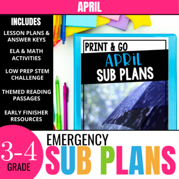 Preview of April Sub Plans for 3rd & 4th Grade: Ready-to-use lesson plans & activities
