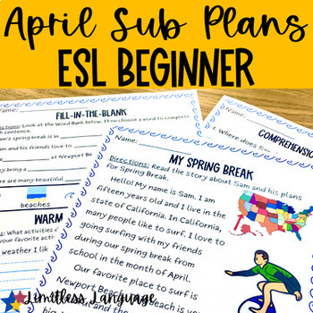 Preview of April Sub Plans for ESL Beginner