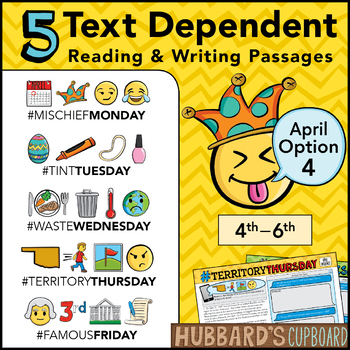 Preview of April Text Dependent Reading Passages - Text Dependent Writing Prompts (Opt. 4)