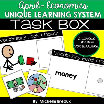 Preview of April Unique Learning System Economics Unit 23--Vocabulary Task Cards