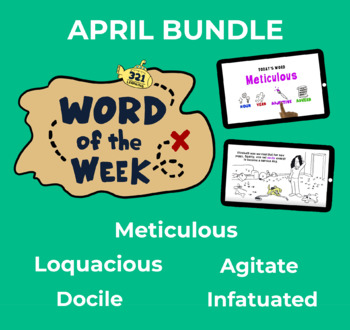 Preview of April Word of the Week Vocabulary Bundle: 5 Words (videos, quizzes, activities)