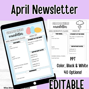 Preview of April Weekly Newsletter Templates Editable | Color & BW | Print & Digital