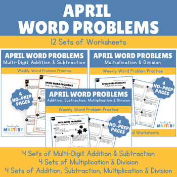 Preview of April Word Problem Worksheets | Spring Theme | No-Prep | Differentiated | BUNDLE