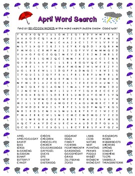Preview of April Word Search (50 Words)