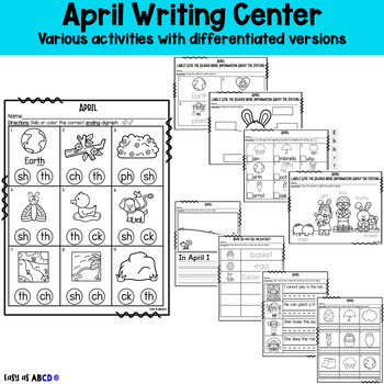 Preview of April Writing Center: Prompts, Labeling, Writing Charts, Sentences, & More
