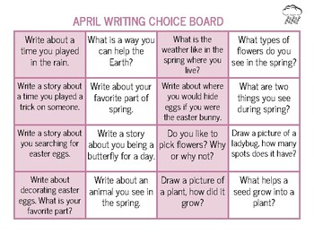 Preview of April Writing Choice Board - Distance Learning