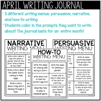 April Writing Journal | Spring Writing Prompts | 2nd Grade 3rd Grade