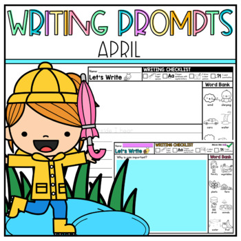 Preview of April Writing Prompts with Word Bank Worksheets & Digital April Writing Journal