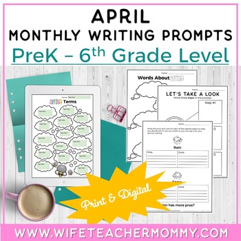 Preview of April Writing Prompts PreK-6th Grades PRINT + GOOGLE MEGA BUNDLE