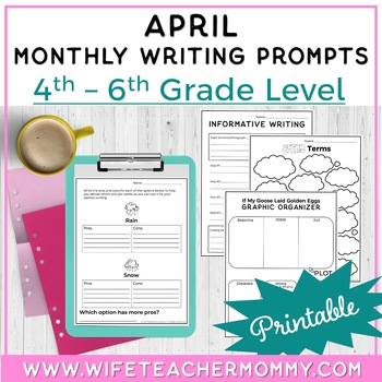 Preview of April Writing Prompts for 4th-6th Grades PRINTABLE  | Easter Writing