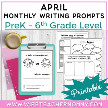 Preview of April Writing Prompts for PreK-6th Grades PRINTABLE  | Easter Writing