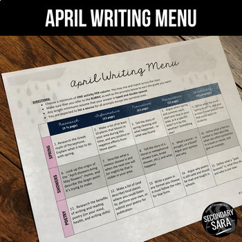 Preview of April Writing for Teens: Choice Menu with 40 Prompts and More