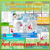 April coloring pages Bundle - Spring flowers and butterfly