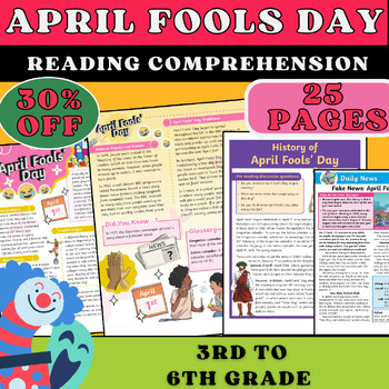 Preview of April fools day, April Fools Day reading comprehension, for 3rd to 6th grade