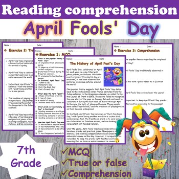 Preview of April fools day reading Comprehension Passage & questions activities 7th grade