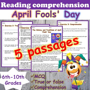 Preview of April fools day reading Comprehension Passages test prep 6th-10th grades budle