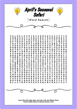 Preview of April's Seasonal Safari : Word Search - Fun Activity Worksheet No Prep