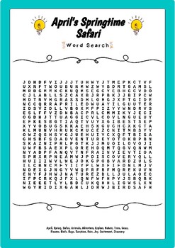 Preview of April's Springtime Safari : Word Search - Fun Activity Worksheet No Prep