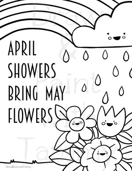 April Showers Bring May Flowers Spring Posters Coloring Page And Bookmarks