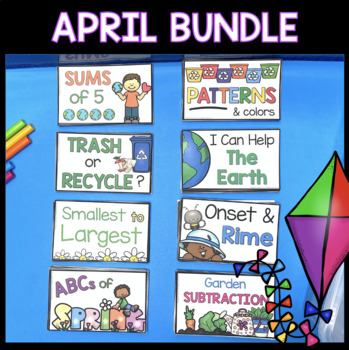 Preview of April task cards - morning tubs Earth Day April games math phonics kindergarten