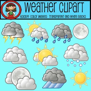 Preview of WEATHER CLIP ART Sun Moon Clouds Rain Snow &More!