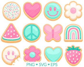 Preview of Aqua Pink Cookie Clipart - SVG, PNG, EPS Images - Cookie Decorating Sublimation