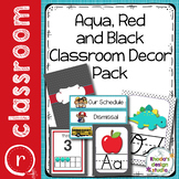 Classroom Decor Set Editable Red and Aqua Back to School
