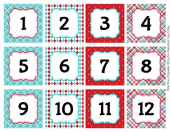 Aqua and Red Classroom Decor Monthly Calendar Numbers by Pink Posy Paperie