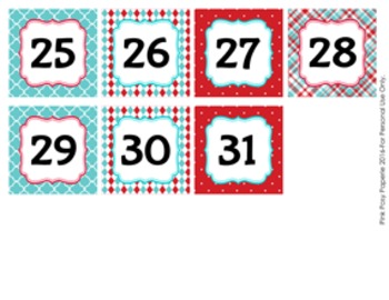 Aqua and Red Classroom Decor Monthly Calendar Numbers by Pink Posy Paperie