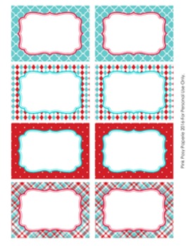 Aqua and Red Theme Classroom Decor Bin Labels by Pink Posy Paperie